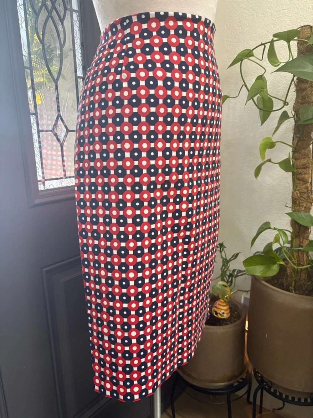 Boden Richmond Red White & Navy Geometric Pencil Skirt